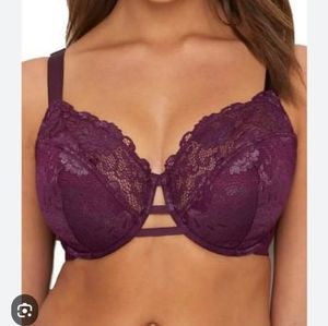 New Paramour size 42C red wine color bra pretty metallic lace underwire